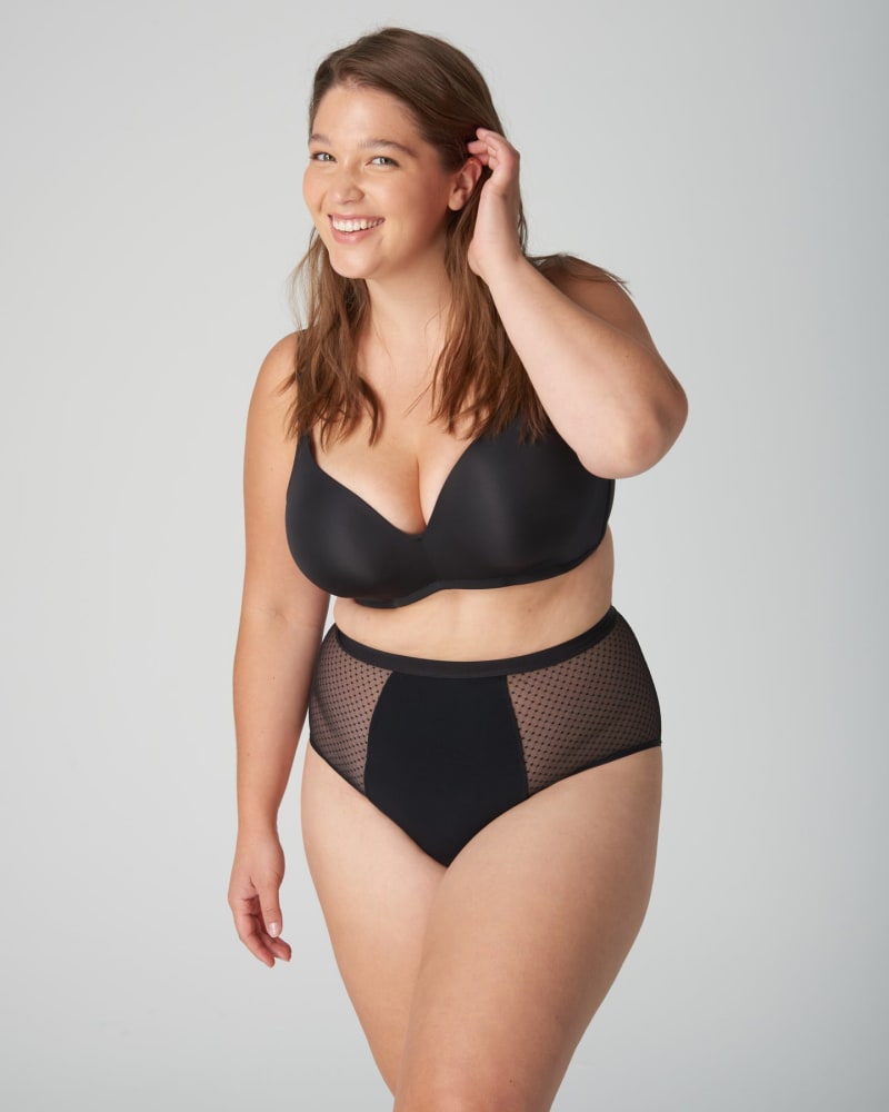 Front of a model wearing a size XL Vintage style period proof underwear - 4 Tampon Absorption in Black by Viita Protection. | dia_product_style_image_id:282246